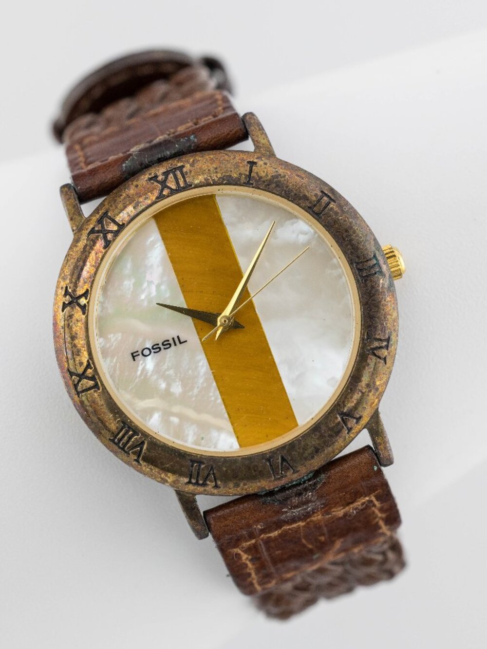 Fossil Vintage Brass Tone MOP Inlay Quartz Analog Women's Watch New Battery